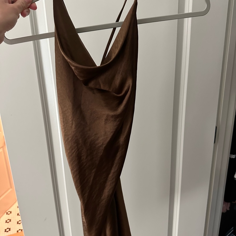 Brown Satin Mini Dress
